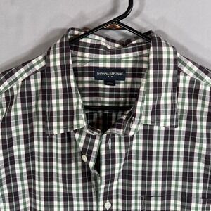 Classic Banana Republic Men's XXL Button-up cotton shirt green black plaid